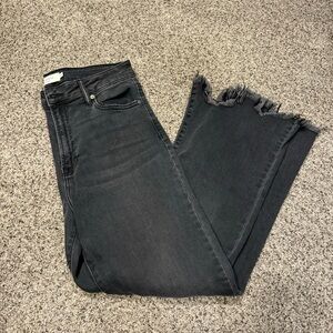 Black Flare Wide Leg Jeans with Distressed Hem